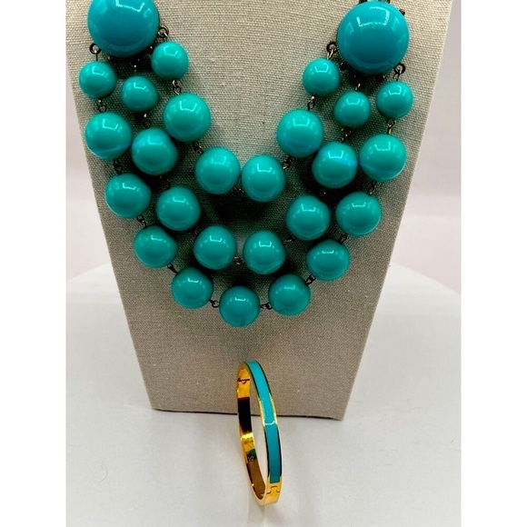 Faux Turquoise Beaded Necklace & Matching Gold Tone Bracelet Set - Picture 6 of 6